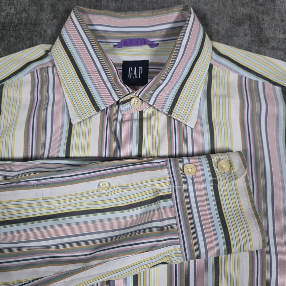 GAP Mens L Long Sleeve Button Down Shirt Multi Color Vertical Stripe 100% Cotton